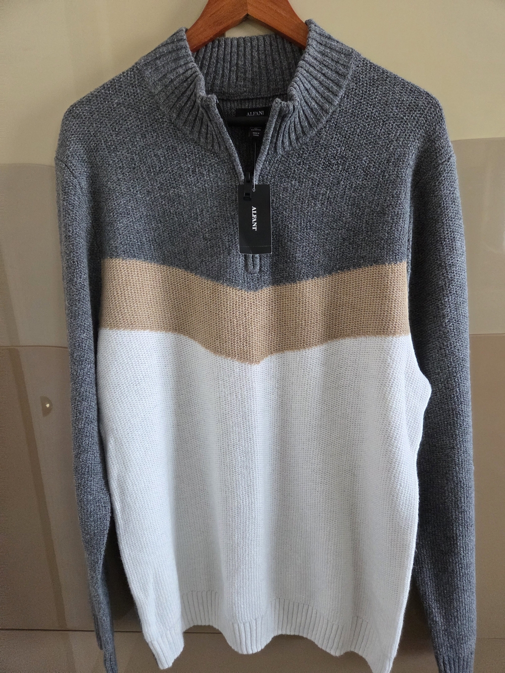 Alfani Men’s Grey, Camel & White Colorblock Half-Zip Sweater